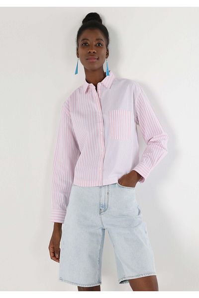 Colin's Regular Fit Shirt Neck Striped Women's Pink Long Sleeve Shirt