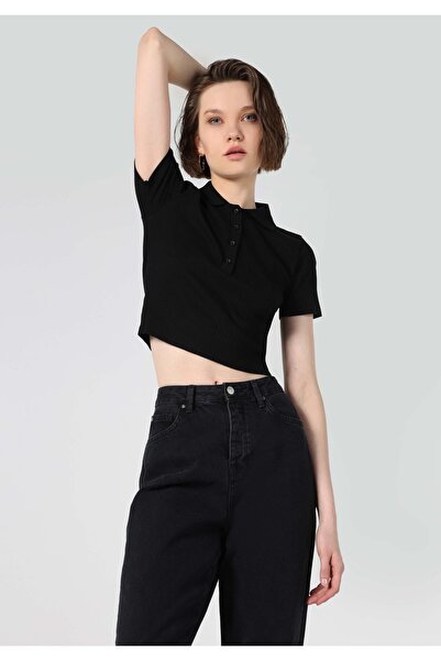 Colin's Slim Fit Polo Neck Απλό γυναικείο μαύρο κοντομάνικο μπλουζάκι