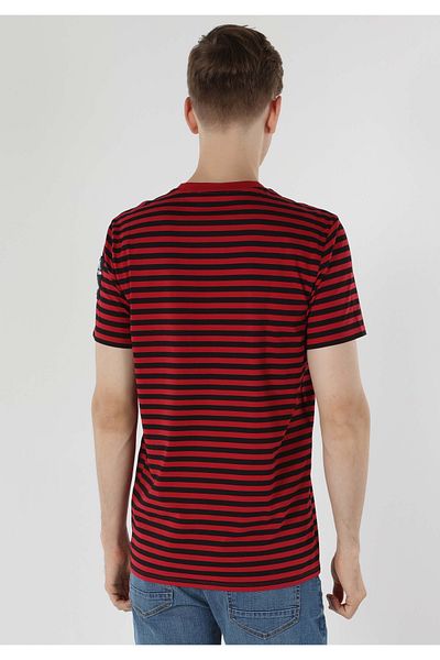 Colin's Men's Short Sleeve Striped Red T-Shirt - Crew Neck, Regular Fit