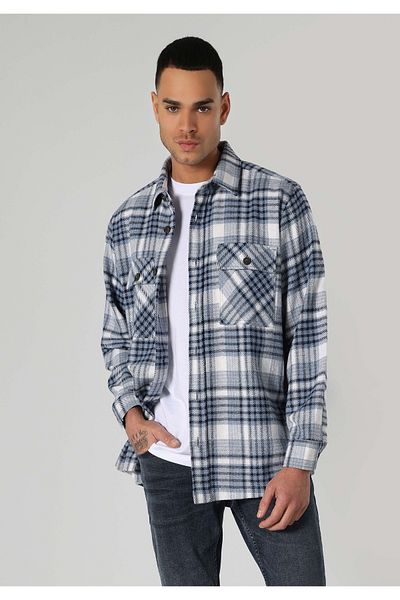 Colin's Blue Plaid Long Sleeve Men's Shirt - Regular Fit, Pocket Cl 1061679