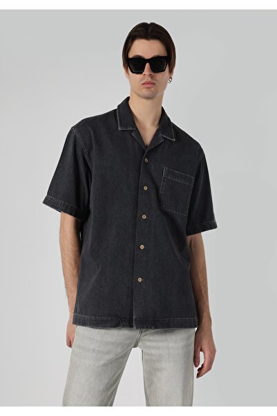 Colin's Rahat Kesim Cepli Gri Erkek Kısa Kol Jean Gömlek Cl1062454