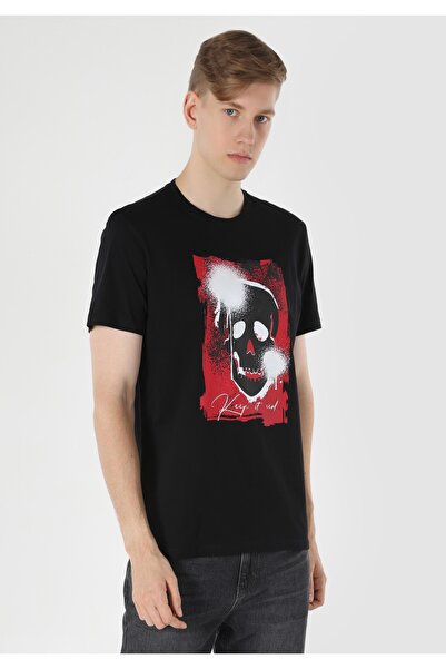 Colin's Ανδρικό μαύρο κοντομάνικο μπλουζάκι με κανονική εφαρμογή με στρογγυλή λαιμόκοψη