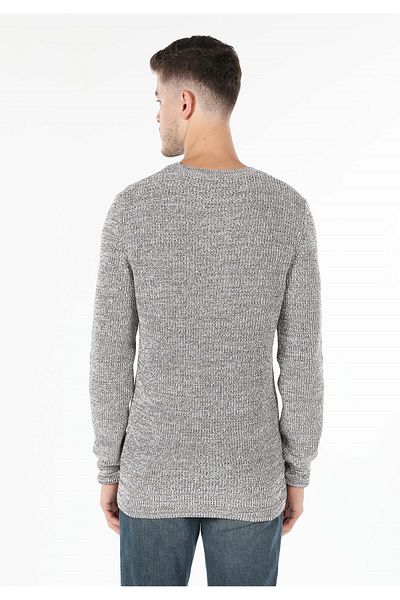 Colin's Slim Fit Round Neck Jacquard Men's Beige Sweater