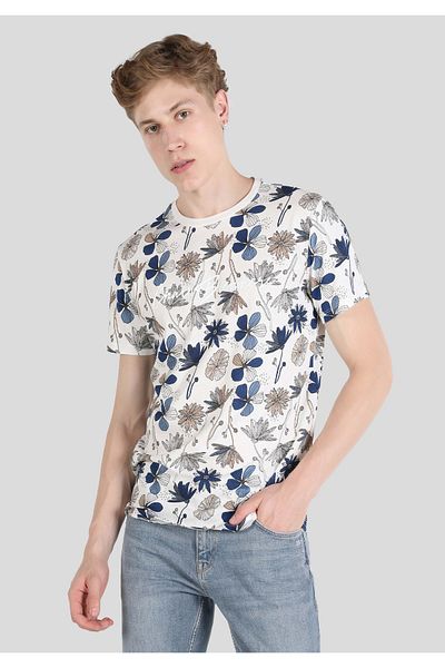 Colin's White Crew Neck Printed Men's Short Sleeve T-Shirt - Regular Fit