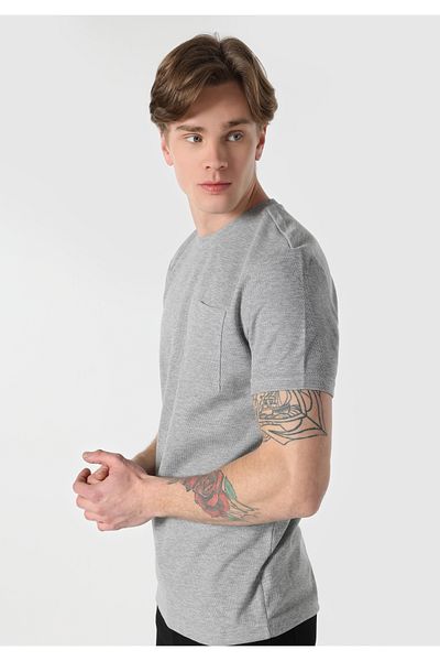 Colin's Regular Fit Round Neck Jacquard Men's Gray Short Sleeve T-Shirt