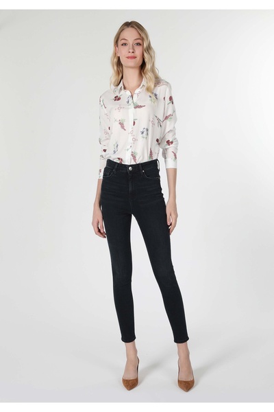 Colin's Slim Fit Shirt Neck Baskılı Kadın Çok Renkli Uzun Kol Gömlek
