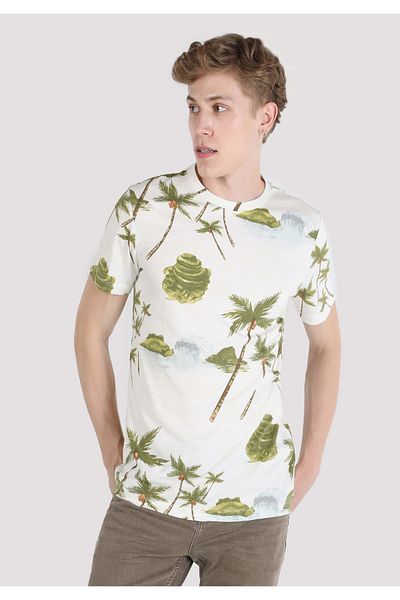 Colin's Regular Fit Round Neck Printed Men's Ecru Short Sleeve T-Shirt