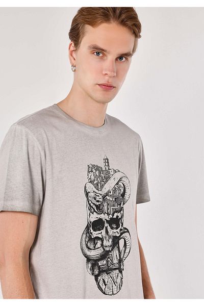Colin's Regular Fit Round Neck Printed Pocketless Men's Gray Short Sleeve T-Shirt