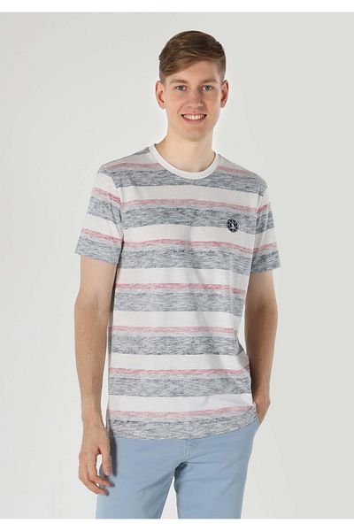 Colin's White Striped Regular Fit Crew Neck Men's Short Sleeve T-Shirt