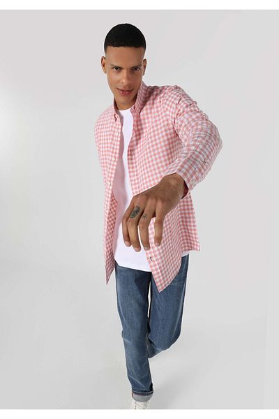 Colin's Regular Fit Shirt Neck Checkered Men's Red Long Sleeve Shirt