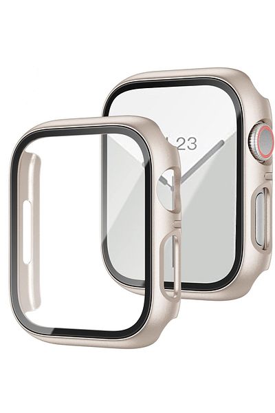 GREGOSS Apple Watch Series 7 8 9 Compatible 45 mm Full Protection Glass + Case Hard Silicone Case