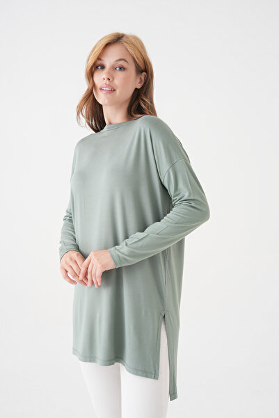 mermaya Premium ποιότητα, ανοιχτό πράσινο, χτενισμένο βαμβακερό τουνίκ.
