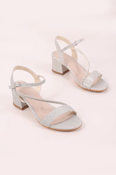 SHOESSHOPS Stoned Short Thick Block Heel Women's Shoes Sandals