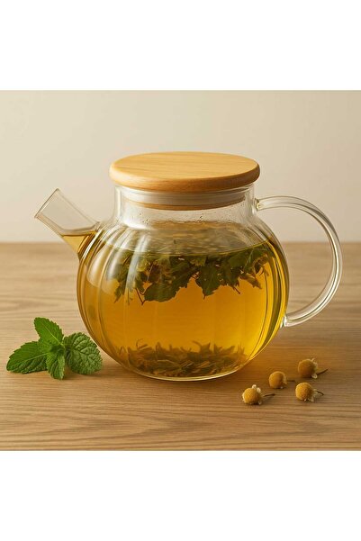 Dekorasyaa إبريق شاي من الخيزران الزجاجي المقاوم للحرارة مع مصفاة 1000 مل