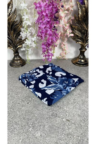 Sobe Hediyelik Navy Blue White Floral Pattern Writing – Lightweight and Breathable Woven Fabric