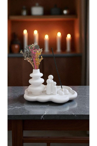 Minima Art Studio Dekoratif Çiçek Tütsülük&Vazo&Aile Set