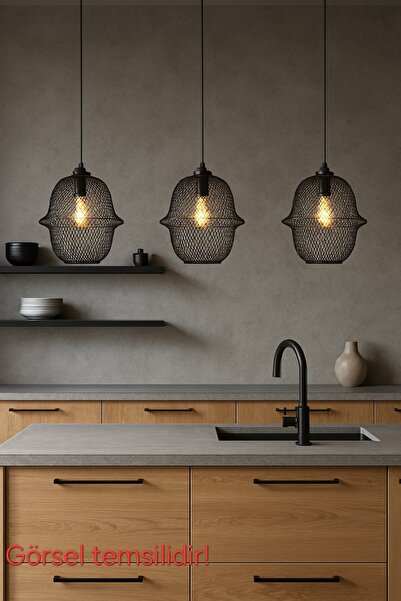 Bozyaka Aydınlatma Bari Dekoratif Tekli Kafesli Metal Sarkıt Siyah Modern Iç ...