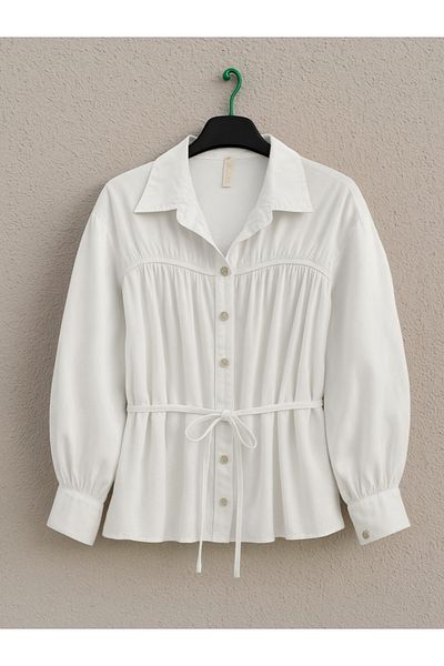 Modamorfo Robe gathered waist lace-up shirt -white