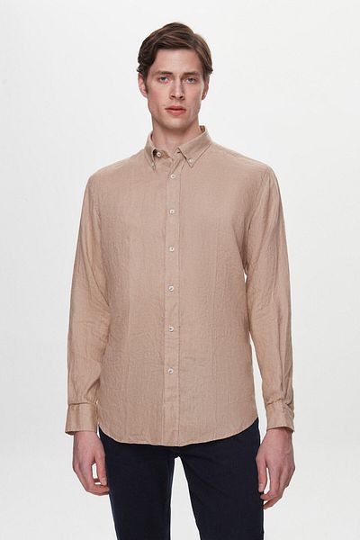 D'S Damat Ds Damat Comfort Mink Flared 100% Linen Shirt