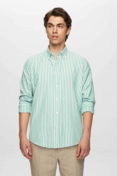D'S Damat Πράσινο ριγέ πουκάμισο Ds Damat Slim Fit