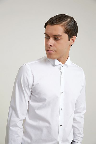 D'S Damat Ds Damat Slim Fit White Dobby Tuxedo Shirt