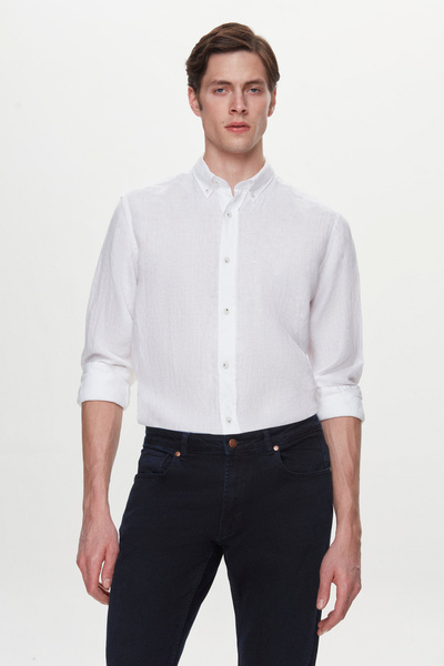 D'S Damat قميص Ds Damat Comfort أبيض اللون مصنوع من الكتان بنسبة 100%