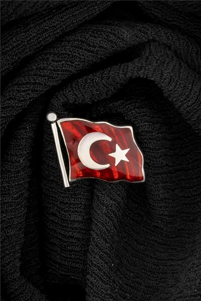 Silverplus Mineli Türk Bayrağı Gümüş Rozet