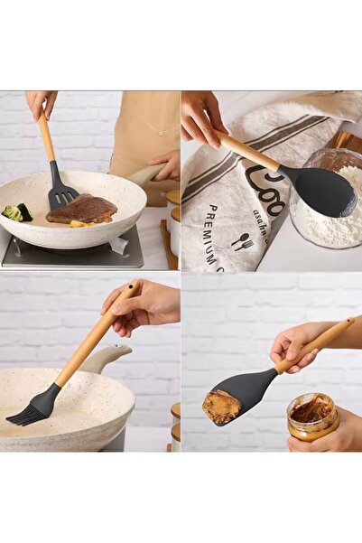 OSKAR FIRÇA Wooden Handle Heat Resistant Silicone 12 Piece Serving Spoon Set