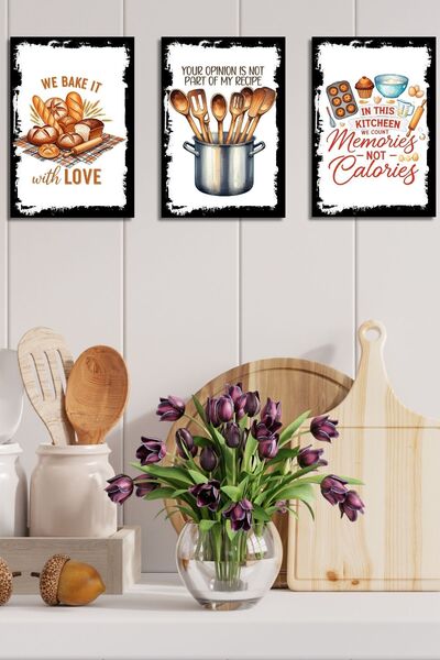 Nod Set de 3 postere de perete din lemn, decor modern de pictură pentru bucăt...