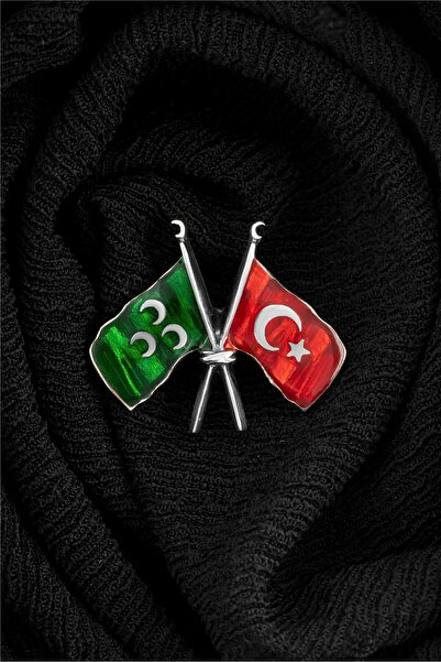 Mineli Osmanlı ve Türk Bayraklı Gümüş Rozet