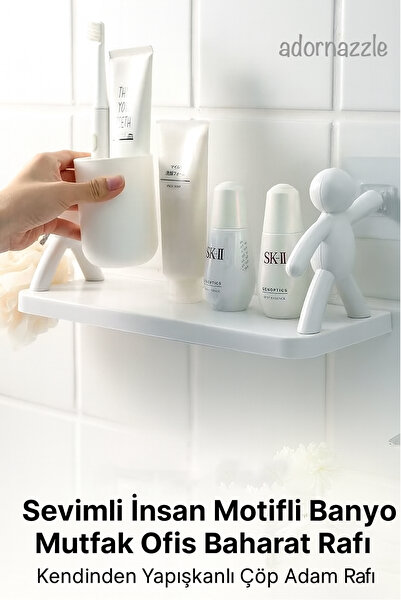 adornazzle İnsan Motifli Yapışkanlı Banyo Rafı, Dekoratif Raf, İnsan Figürlü ...