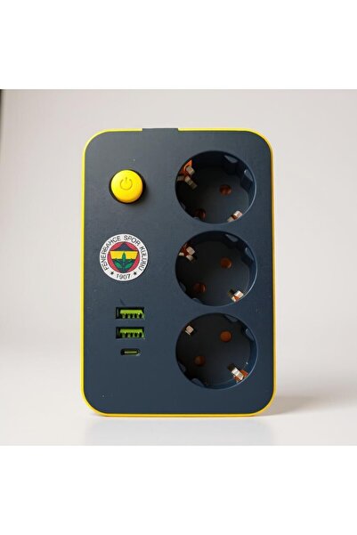 Fenerbahçe Lisanslı Bandrollü Akım Korumalı 3’lü Grup Priz + USB & Type-C Soketler – 2 Metre Kablolu