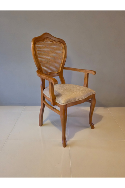 KleinHaus Furniture Lilia - Kollu Ahşap Yemek Sandalyesi, Hazeranlı Klasik Sandalye, Masif Ahşap İskelet
