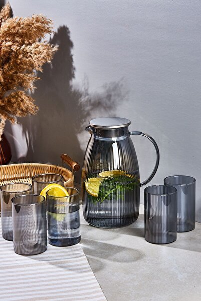 Perotti Savio Çizgi Füme 7 Parça Bardak ve Sürahi Set