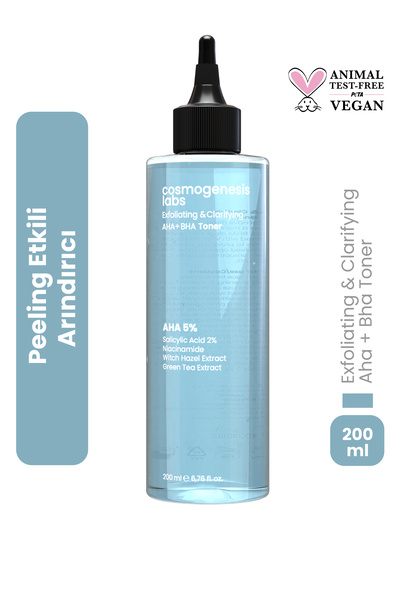 Cosmogenesis Labs Aha %5 Bha %2 Peeling Etkili Tonik 200 ml – Arındırıcı Gözenek Sıkılaştırıcı Ph Dengeleyici Vegan