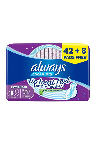 Always Aloe Vera Cool & Dry Maxi Thick Pads With Wings Large Value Pack 50pcs