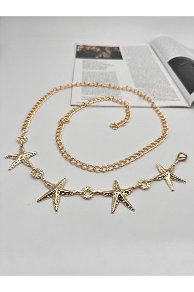 MODAM HİFA Star Tack Round Accessory Women's Belt Dress Belt Shirt Belt Chain Belt
