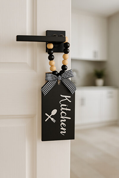 rosfloa rf 2'li Dekoratif Boncuklu "Kitchen & Bathroom" Yazılı Kapı Kolu Aksesuarı Seti (MUTFAK-BANYO)