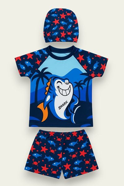 My Kids Wear Boy's Patterned 3-Piece Swimsuit Set 2-12 Years 11992