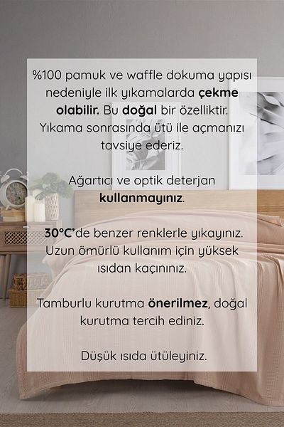 Sevim Beige Honeycomb Design Waffle Pike - 100% Cotton 210X230Cm Double