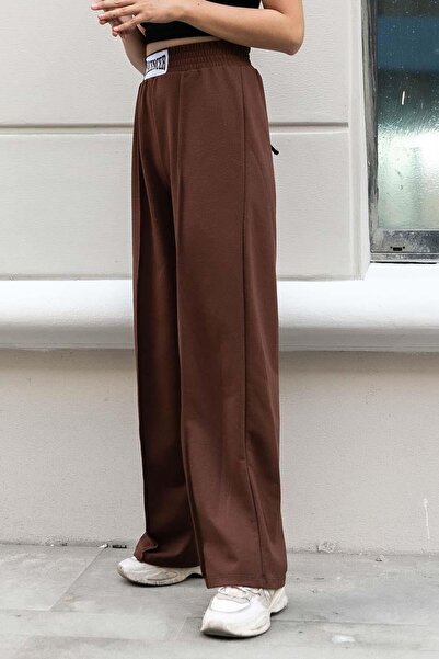 lamelif Bitter Brown Colored Balance Emblem Striped Sweatpants