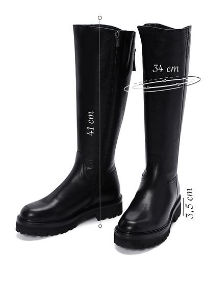 Derimod Women's Black Zippered Thick Soled Leather Boots 25Wfd2807Ft
