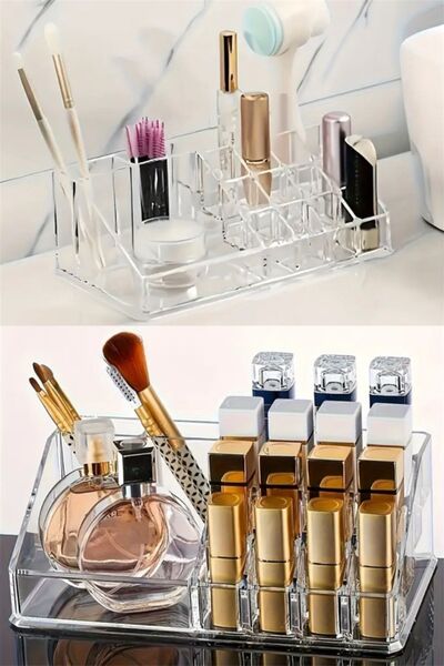 Bayev Glip Crystal Lipstick Box 16 θέσεων Organizer μακιγιάζ Καλλυντικό πινέλο Μακιγιάζ Οργανωτής υλικών