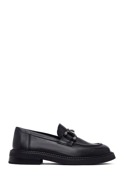 Derimod Women's Black Buckle Leather Masculine Loafer 25Afd510218