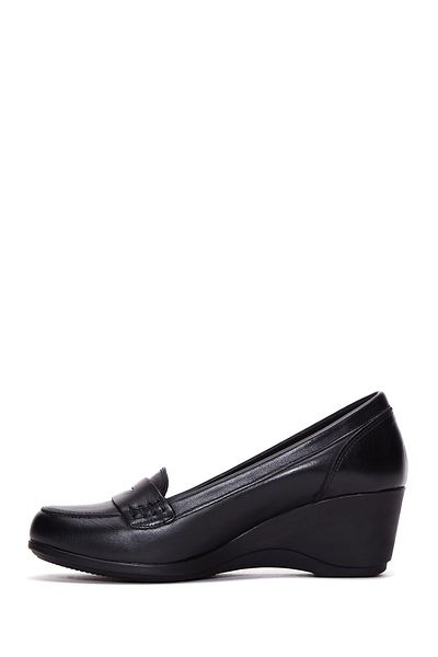 Derimod Women's Black Leather Wedge Heeled Shoes 25Afd412118