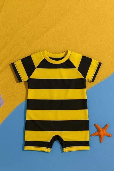 Mai Perla Children's Unisex Jumpsuit Swimsuit Bee Costume Patterned Back Zipper with Bonnet Gift Flexible and Comfortable 1-5 Years Old