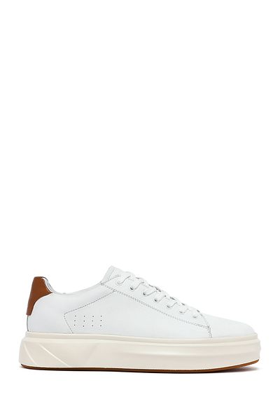 Derimod Men's White Lace-Up Thick Sole Leather Sneaker 25Wfd611618
