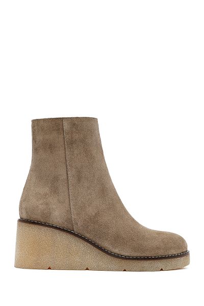 Derimod Women's Mink Zippered Wedge Heeled Suede Leather Boots 25Afd152710