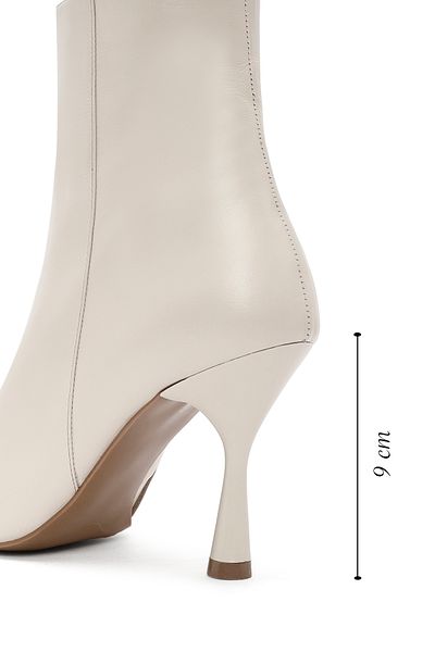 Derimod Women's Cream Zippered Thin Heeled Leather Boots 25Wfd131218