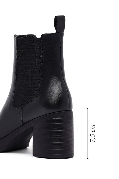 Derimod Women's Black Thick Heeled Leather Chelsea Boots 25Wfd153718